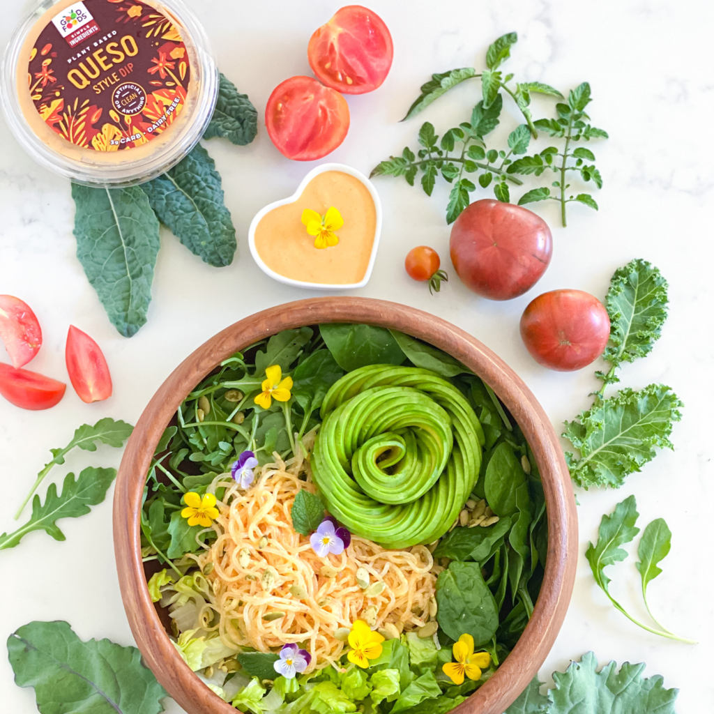 Queso Kelp Noodles Green Salad Good Foods